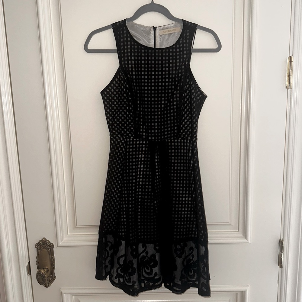 Black Mesh Checkered Office Knee-Length Dress